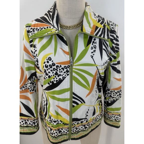 Euc Women’s Medium City Girl Nancy Bolen Tropical Print Jacket Reversible - Picture 2 of 8